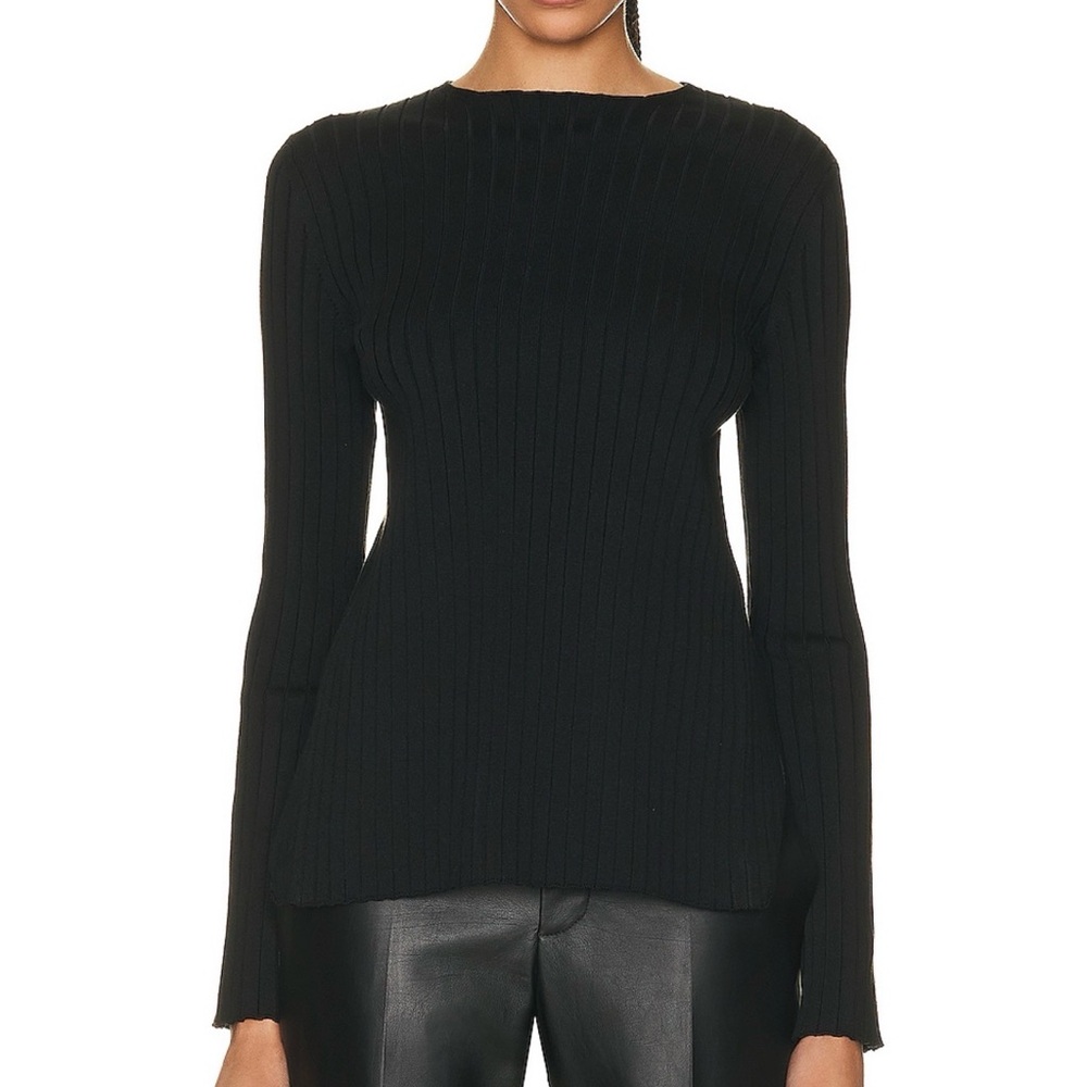 THE ROW Ash Ribbed Long-Sleeve Top in Black